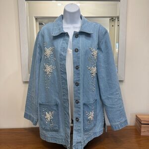 Vintage Denim Beaded Jacket Medium